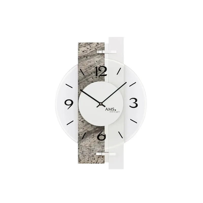 AMS W9558 Wanduhr Naturstein/Aluminium • Quarzwerk • Bedrucktes Mineralglas
