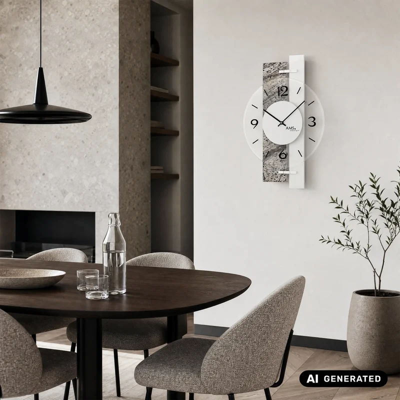 AMS W9558 Wanduhr Naturstein/Aluminium • Quarzwerk • Bedrucktes Mineralglas