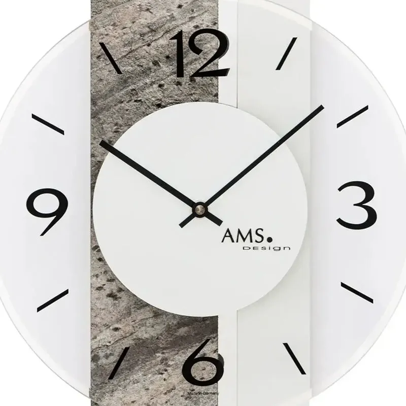 AMS W9558 Wanduhr Naturstein/Aluminium • Quarzwerk • Bedrucktes Mineralglas