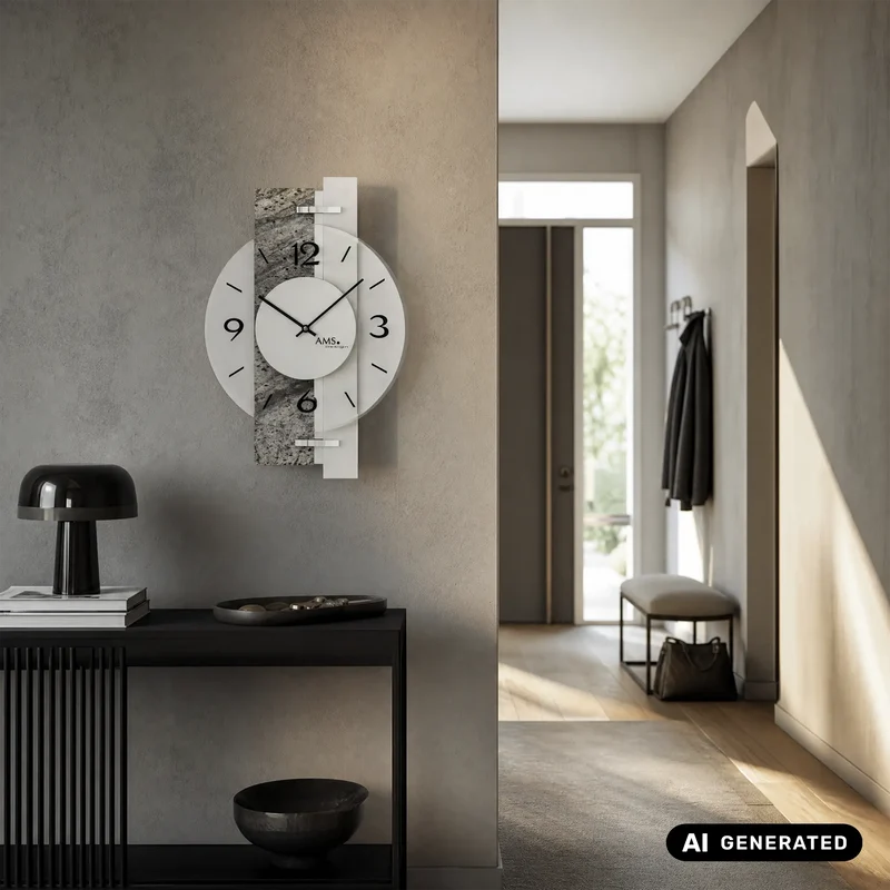 AMS W9558 Wanduhr Naturstein/Aluminium • Quarzwerk • Bedrucktes Mineralglas
