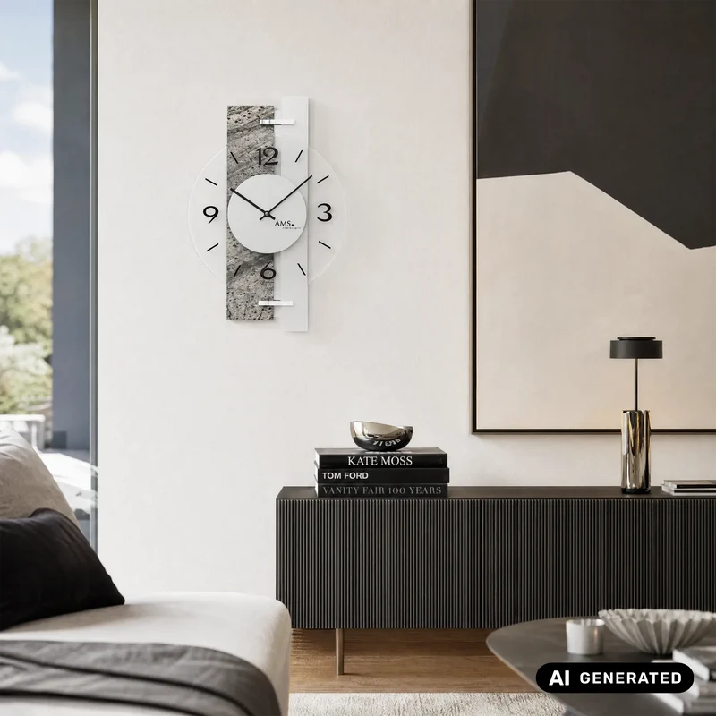 AMS W9558 Wanduhr Naturstein/Aluminium • Quarzwerk • Bedrucktes Mineralglas