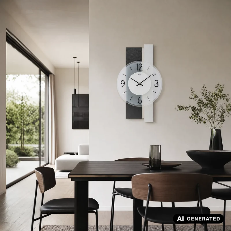 AMS W9555 Wanduhr Schiefer/Aluminium • Facettiertes Mineralglas • Holzgehäuse