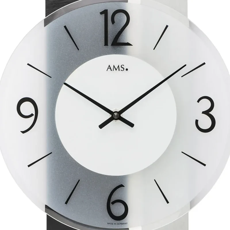AMS W9555 Wanduhr Schiefer/Aluminium • Facettiertes Mineralglas • Holzgehäuse