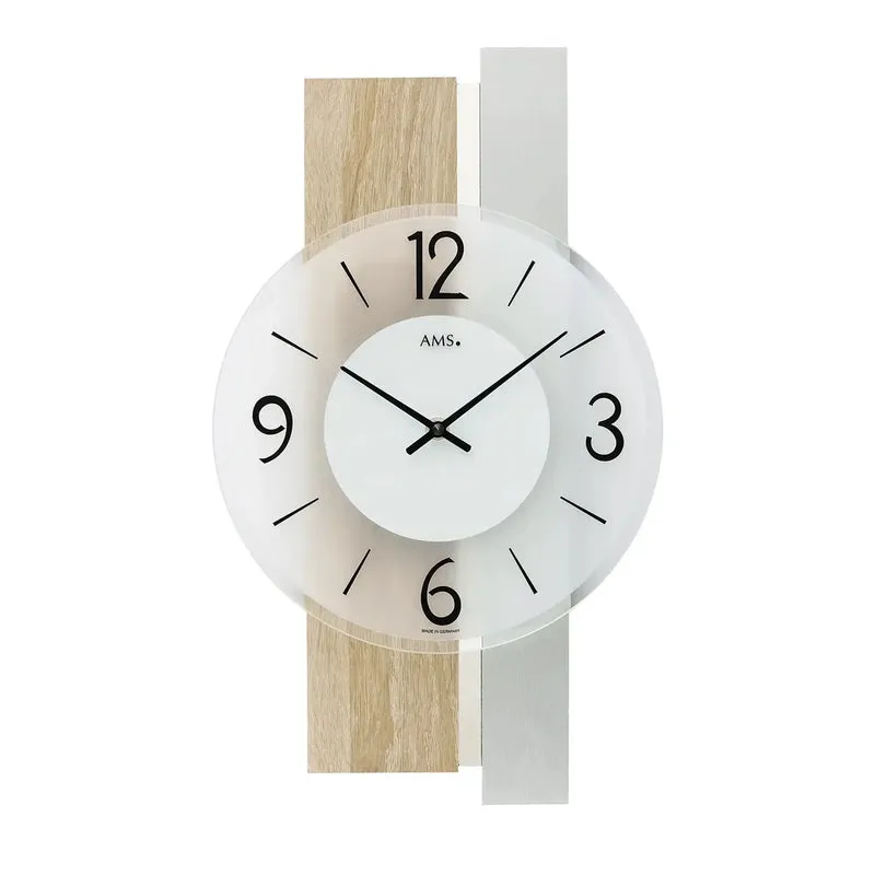 AMS Quarz-Wanduhr W9554 Wanduhr Sonoma-Eiche • Mineralglas facettiert • Made in Germany