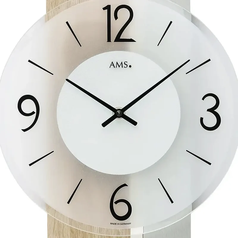 AMS Quarz-Wanduhr W9554 Wanduhr Sonoma-Eiche • Mineralglas facettiert • Made in Germany