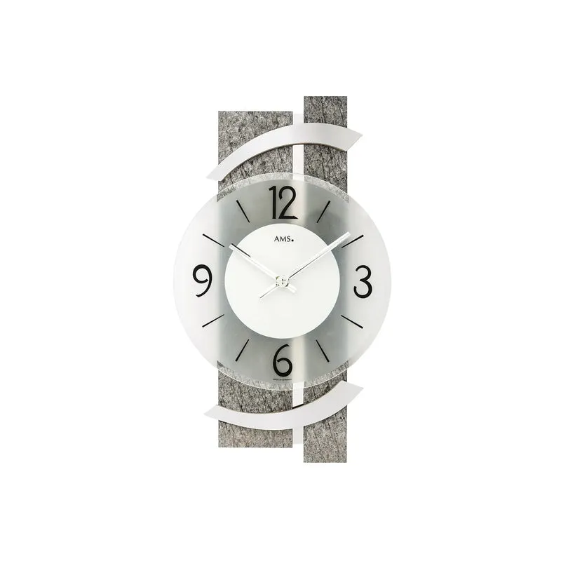 AMS W9548 Wanduhr Naturstein/Aluminium • Facettiertes Mineralglas • Quarzwerk