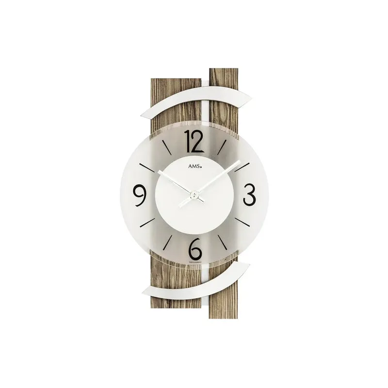 AMS W9545 Wanduhr Nussbaum/Aluminium • Mineralglas facettiert • Quarzwerk