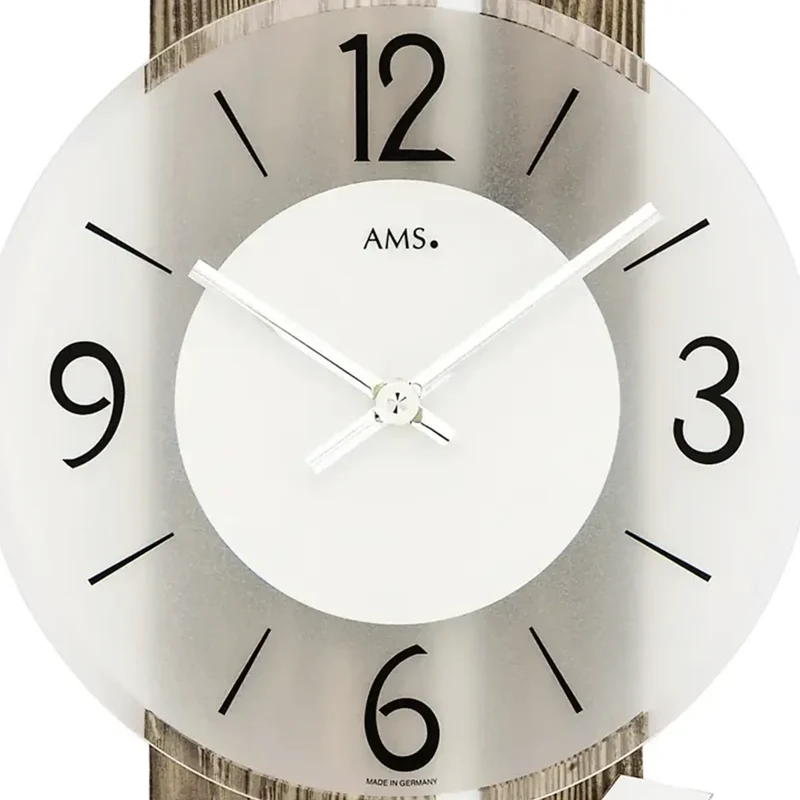 AMS W9545 Wanduhr Nussbaum/Aluminium • Mineralglas facettiert • Quarzwerk