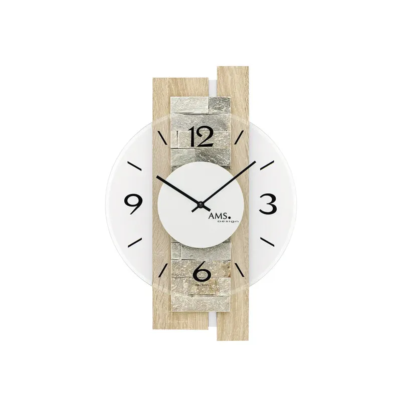 AMS W9542 Wanduhr Sonoma/Naturstein • Quarzwerk • Facettiertes Mineralglas
