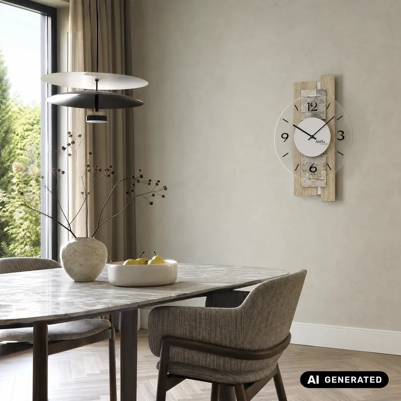 AMS W9542 Wanduhr Sonoma/Naturstein • Quarzwerk • Facettiertes Mineralglas