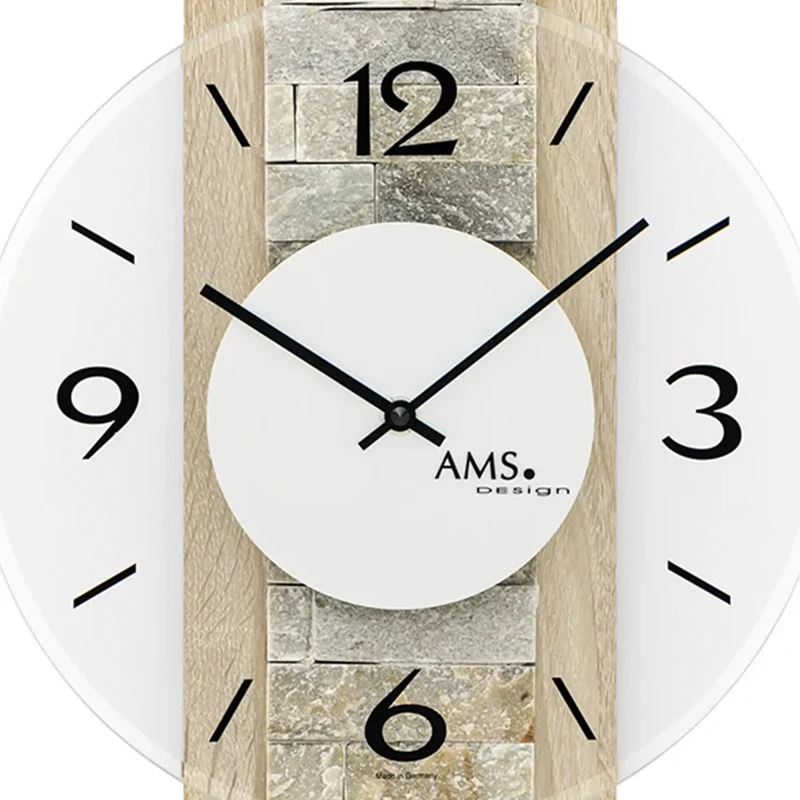 AMS W9542 Wanduhr Sonoma/Naturstein • Quarzwerk • Facettiertes Mineralglas