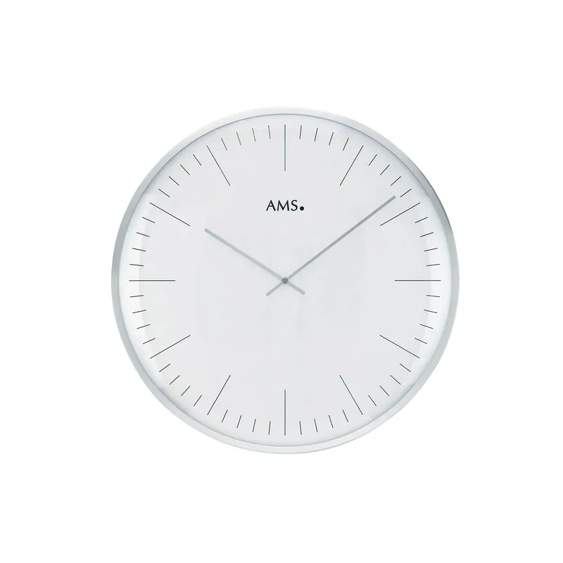 AMS W9540 Wanduhr Silber • Gewölbtes Mineralglas • Aluminium Frontring