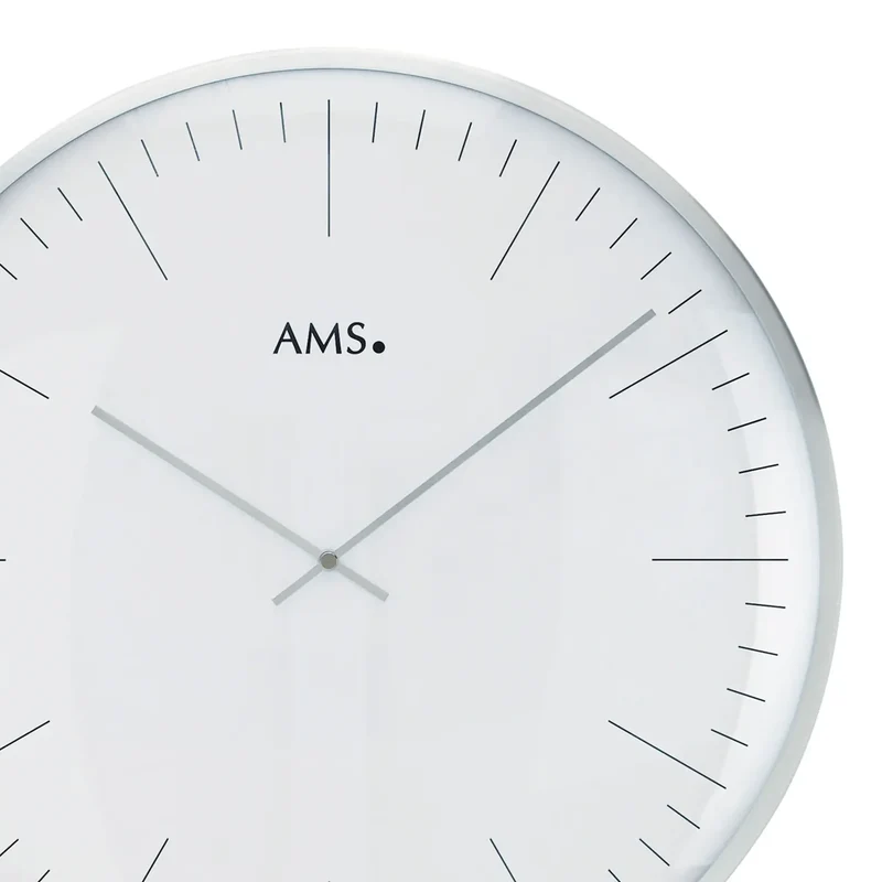 AMS W9540 Wanduhr Silber • Gewölbtes Mineralglas • Aluminium Frontring