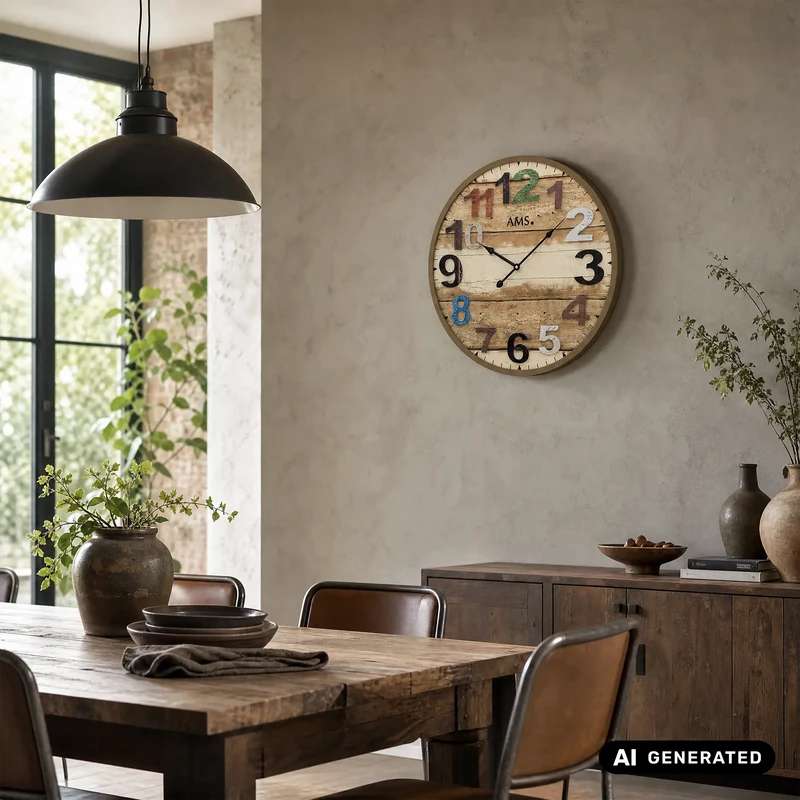 AMS Quarz-Wanduhr W9539 Wanduhr Braun Antik • Großes Holzgehäuse • Aufgelegte Zahlen