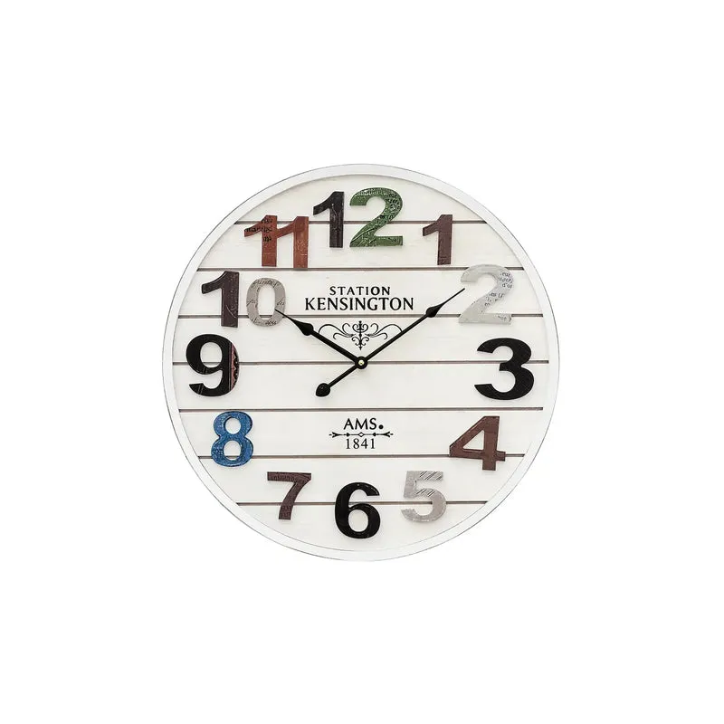 AMS W9538 Wanduhr Weiß Antik • Holzgehäuse • Aufgelegte Zahlen