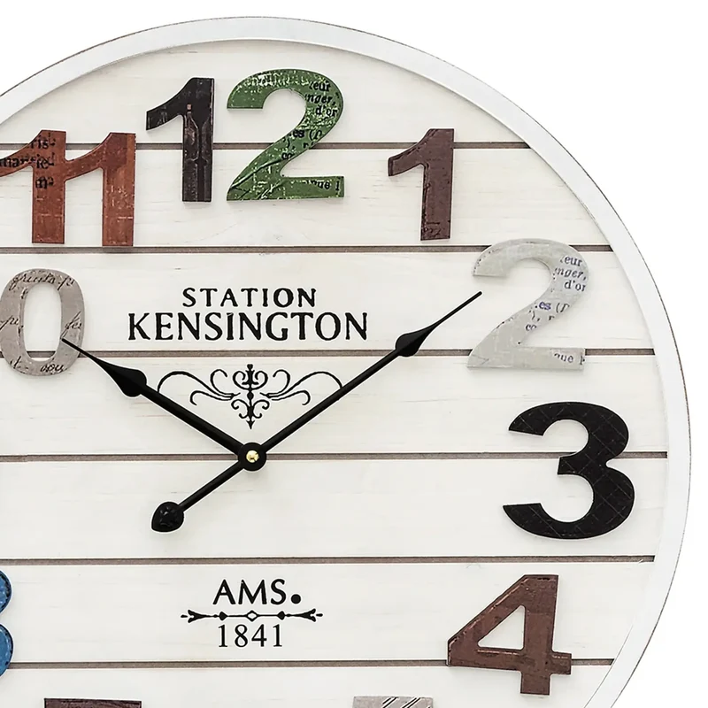 AMS W9538 Wanduhr Weiß Antik • Holzgehäuse • Aufgelegte Zahlen