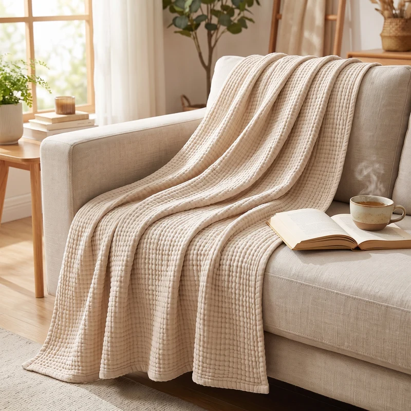 Katoenen Zomerdeken voor de Bank Mousseline Plaid Ademend Licht Dun | Sansoti