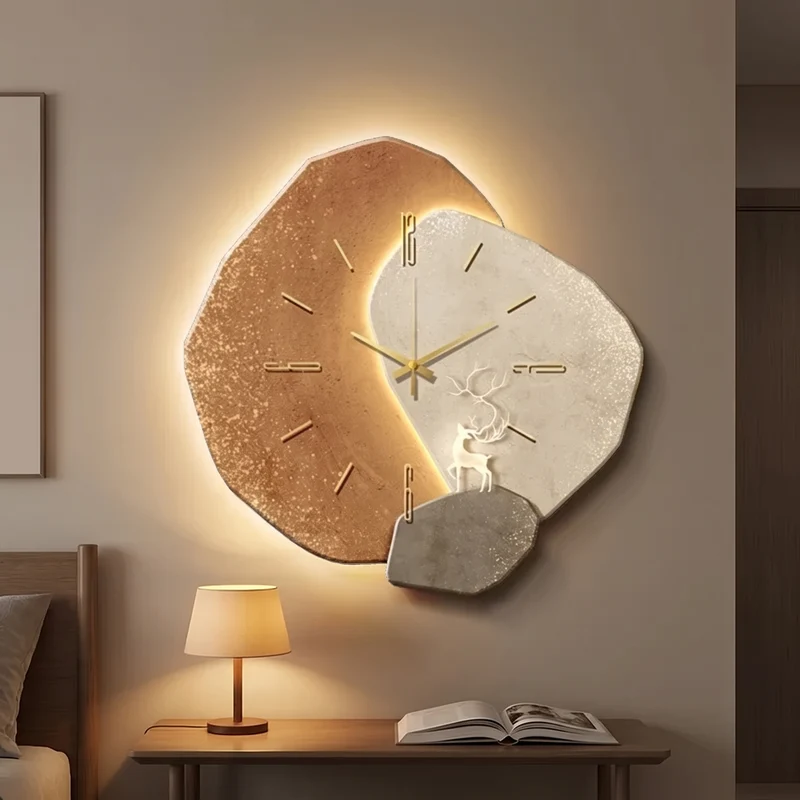 Stille Wandklok Slaapkamer Hout LED Verlichting Quartz Uurwerk Geruisloos | Sansoti