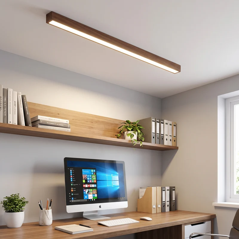 Kantoor Lijnlamp Plafond Hout Aluminium 60cm 100cm 120cm Ingebouwde LED Werkplek | Sansoti