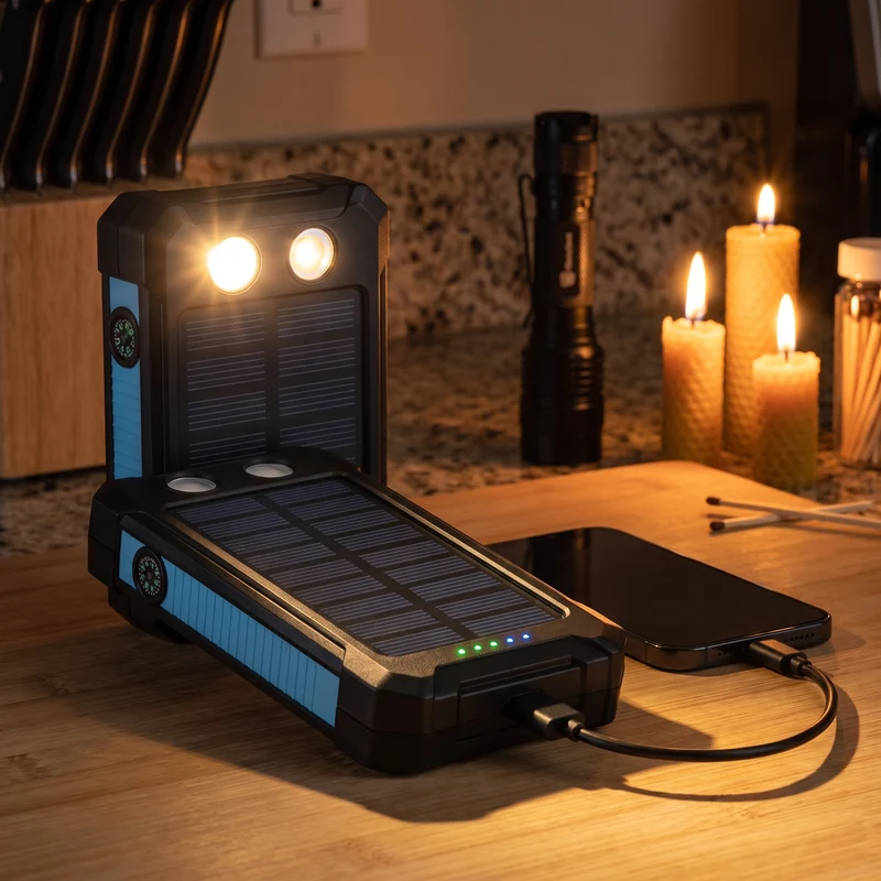 Powerbank Zonnepaneel Noodstroom 500000mAh Waterdicht Dual USB LED Zaklamp voor Stroomuitval Thuis | Sansoti