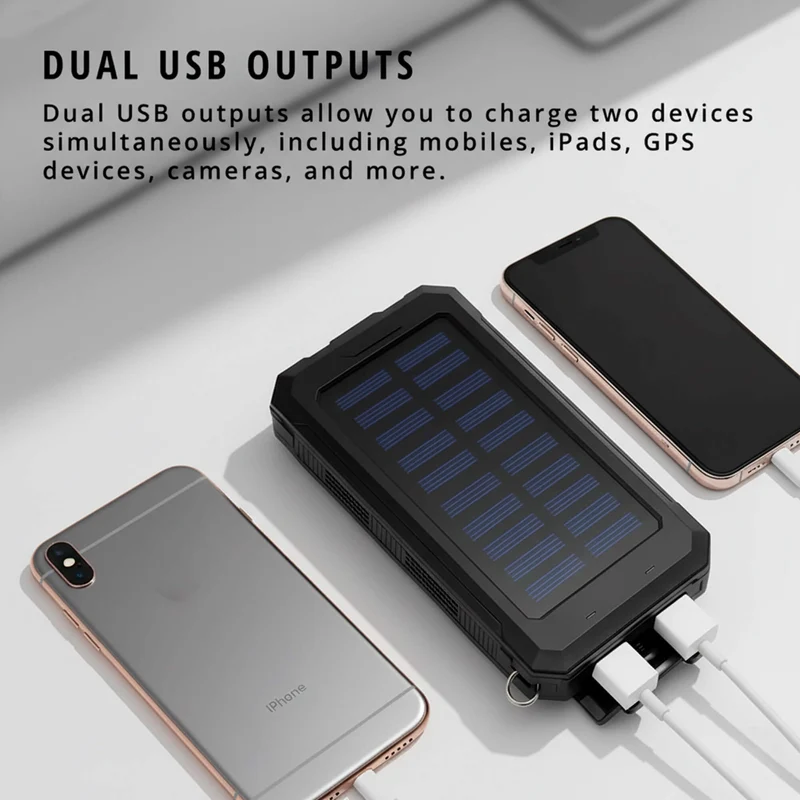 Solar Powerbank Camping 500000mAh Waterdicht Externe Accu met Dual USB en LED Zaklamp voor Onderweg | Sansoti