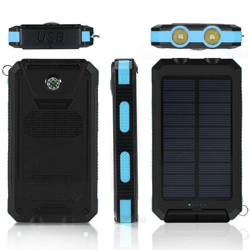 Solar Powerbank Camping 500000mAh Waterdicht Externe Accu met Dual USB en LED Zaklamp voor Onderweg | Sansoti