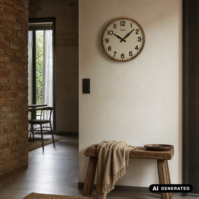 AMS W9535 Wanduhr Antik • Massivholzgehäuse • Mineralglas