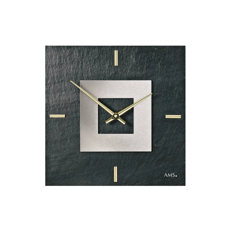 AMS Naturschiefer W9525 Wanduhr Anthrazit • Quarzwerk Made in Germany • Naturschiefer-Gehäuse