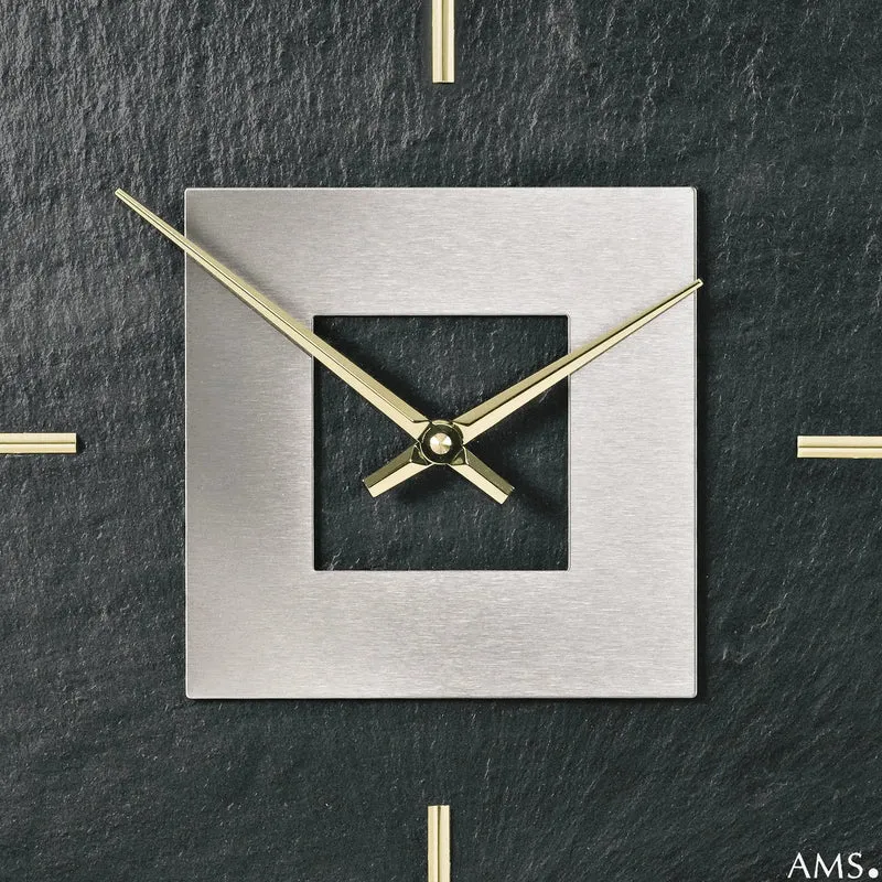 AMS Naturschiefer W9525 Wanduhr Anthrazit • Quarzwerk Made in Germany • Naturschiefer-Gehäuse