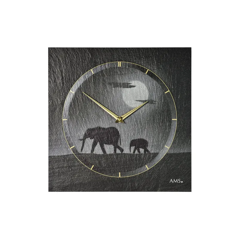 AMS W9524 Wanduhr Schwarz • Naturschiefer-Gehäuse • Airbrush-Design