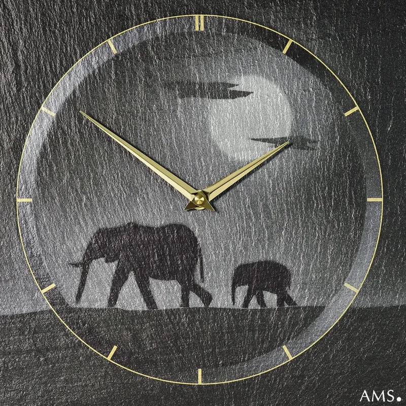 AMS W9524 Wanduhr Schwarz • Naturschiefer-Gehäuse • Airbrush-Design