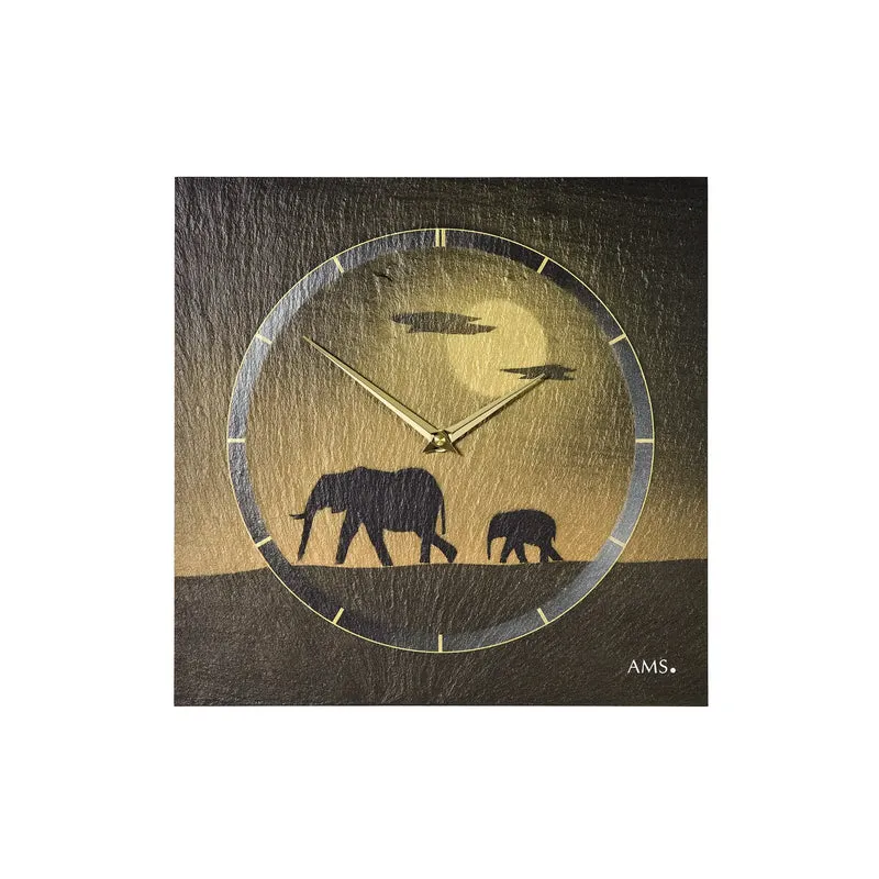 AMS W9523 Wanduhr Naturschiefer • Quarzwerk • Airbrush-Design
