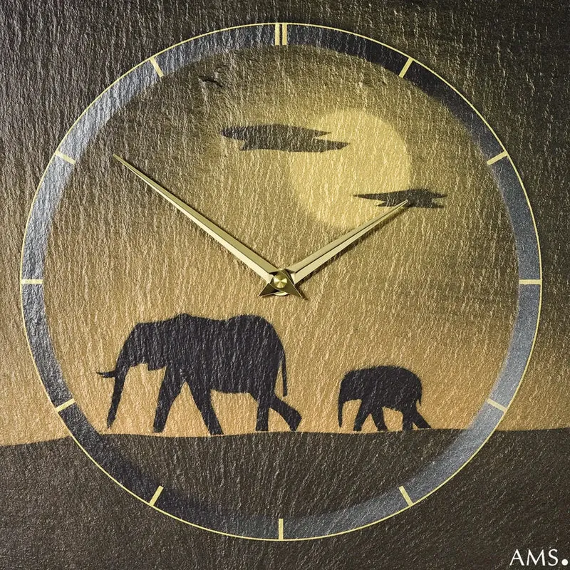 AMS W9523 Wanduhr Naturschiefer • Quarzwerk • Airbrush-Design