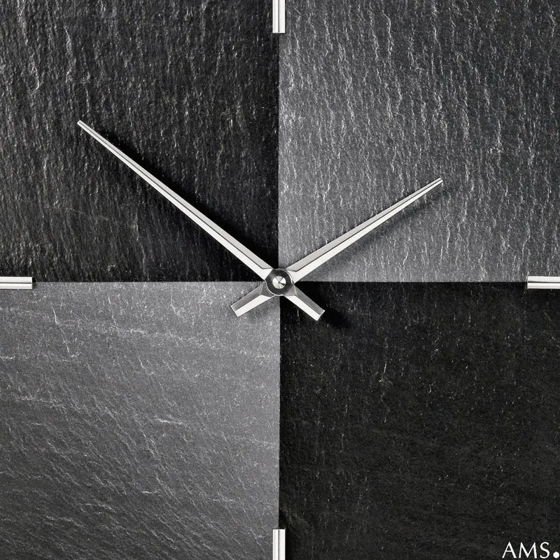 AMS Naturschiefer W9520 Wanduhr Anthrazit • Quarzwerk Made in Germany • Naturschiefer-Gehäuse