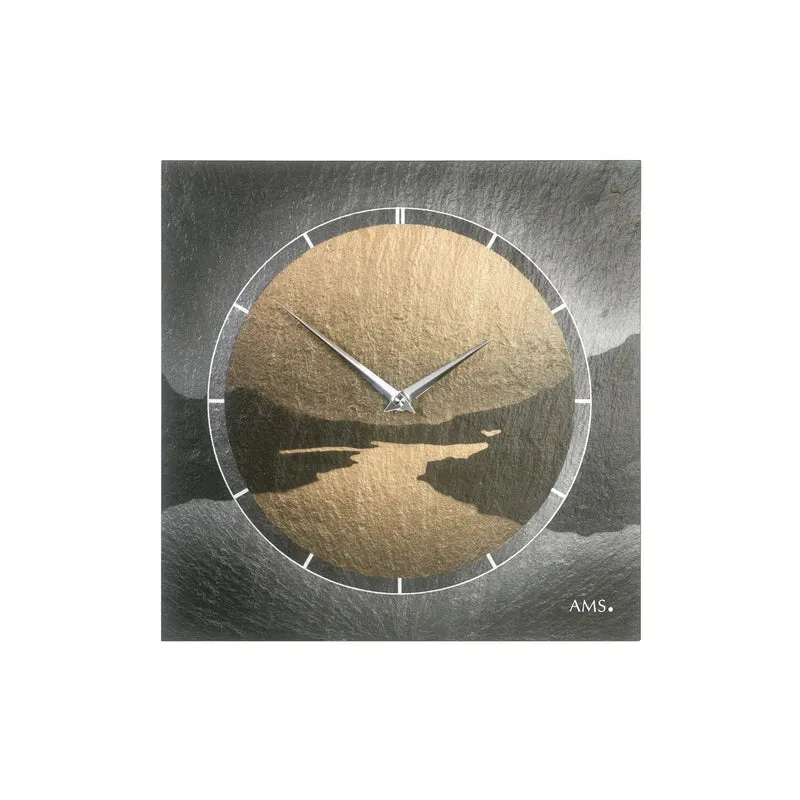 AMS W9513 Wanduhr Naturschiefer • Quarzwerk • Airbrush-Design