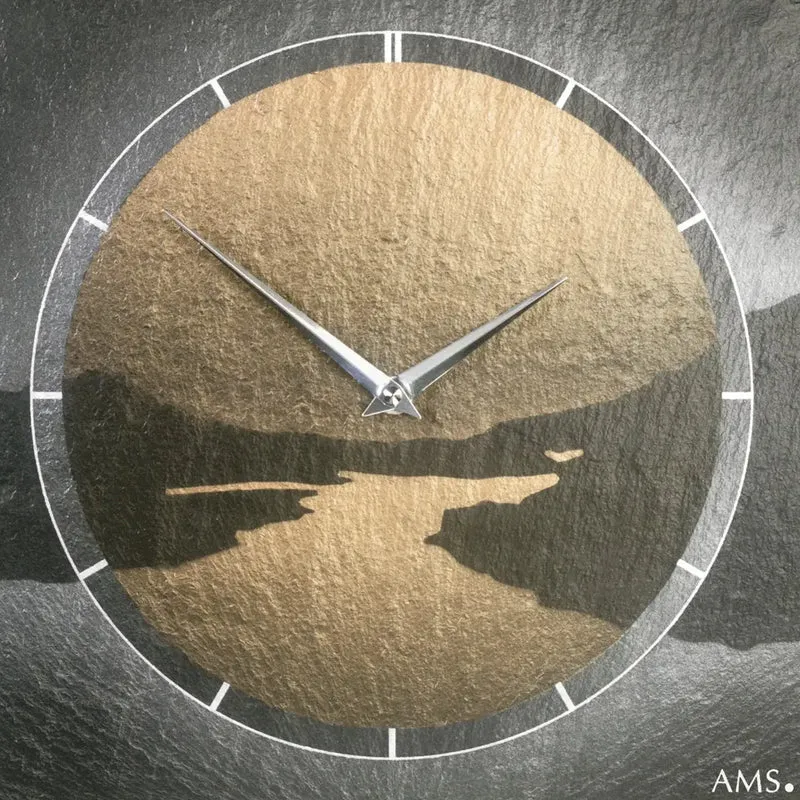 AMS W9513 Wanduhr Naturschiefer • Quarzwerk • Airbrush-Design