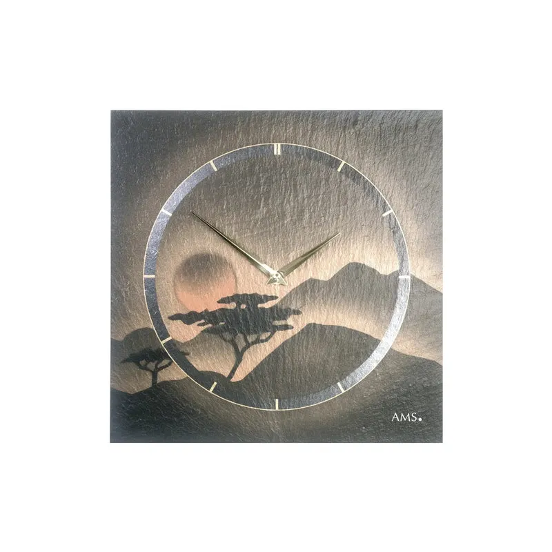 AMS W9515 Wanduhr Naturschiefer • Airbrush-Design • Quarzwerk