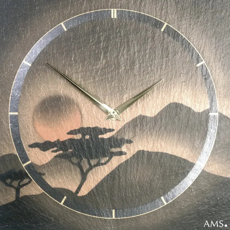 AMS W9515 Wanduhr Naturschiefer • Airbrush-Design • Quarzwerk