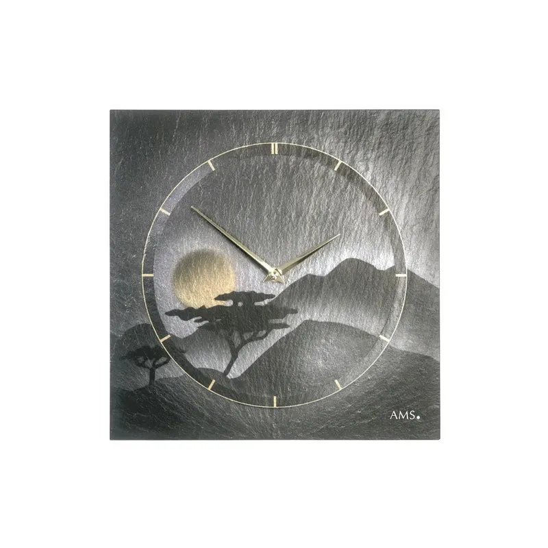 AMS W9514 Wanduhr Naturschiefer • Airbrush-Design • Quarzwerk