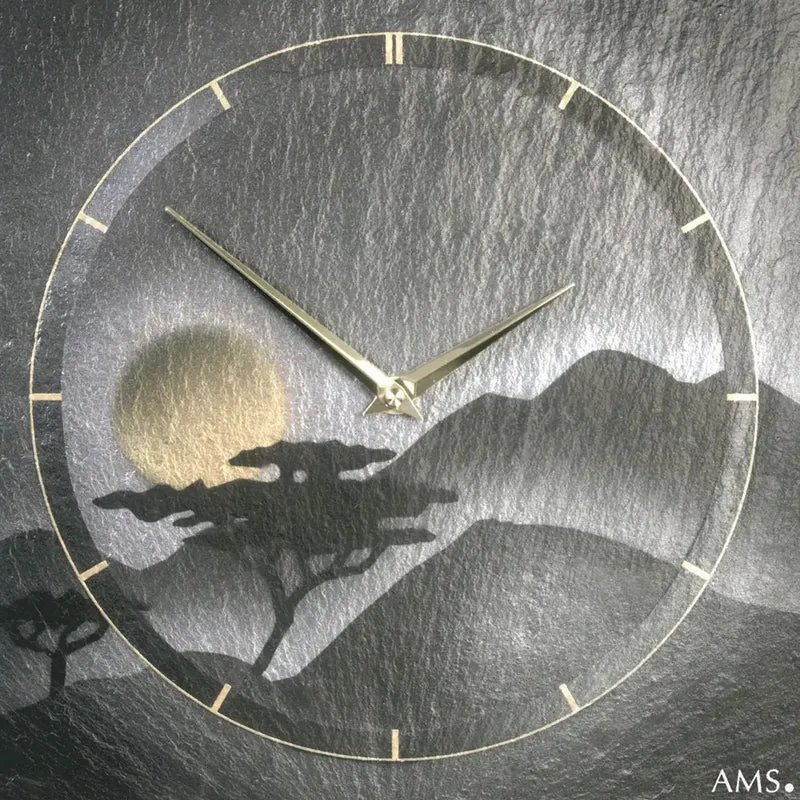 AMS W9514 Wanduhr Naturschiefer • Airbrush-Design • Quarzwerk