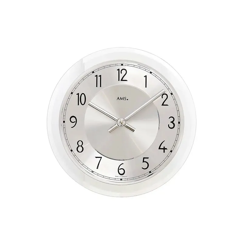 AMS W9476 Wanduhr Silber • Facettiertes Mineralglas • Aluminium-Zifferblatt