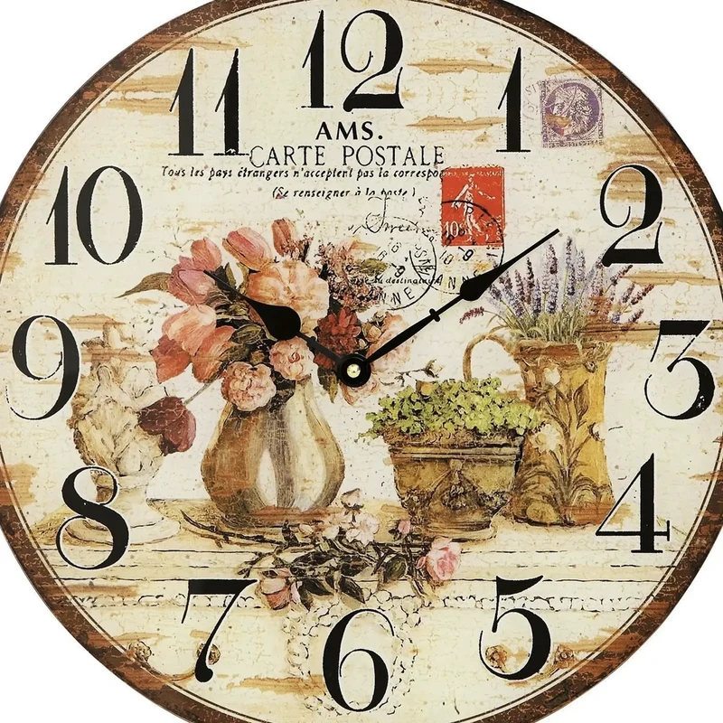 AMS Flowers W9466 Wanduhr Bunt • Bedrucktes Mineralglas • Vintagedesign