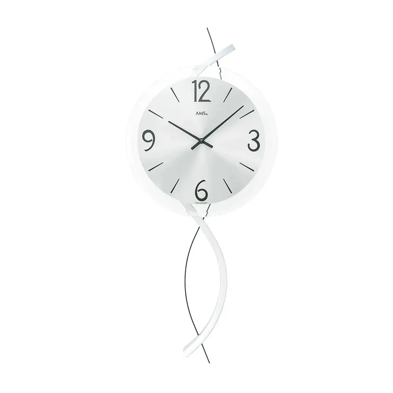 AMS W9718 Wanduhr • Holzgehäuse mit Metallzierelement • Facettiertes Mineralglas