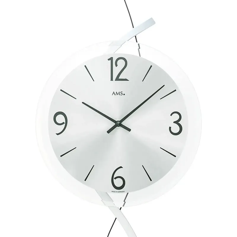 AMS W9718 Wanduhr • Holzgehäuse mit Metallzierelement • Facettiertes Mineralglas