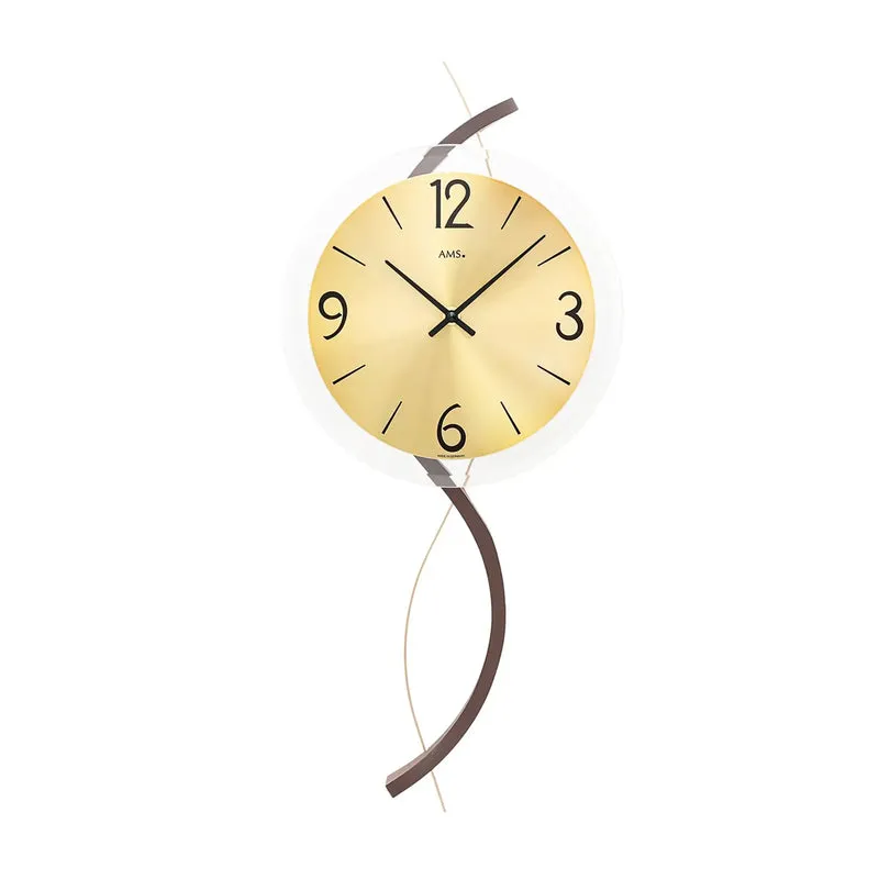 AMS W9719 Wanduhr • Holzgehäuse mit Metallelement • Facettiertes Mineralglas