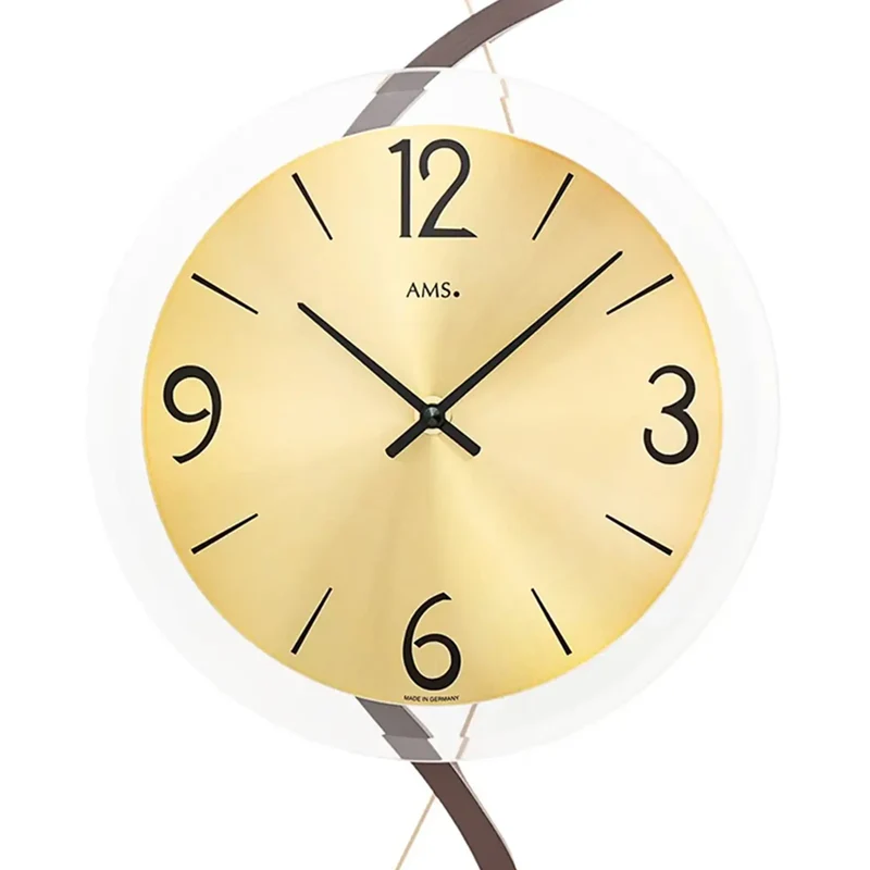 AMS W9719 Wanduhr • Holzgehäuse mit Metallelement • Facettiertes Mineralglas