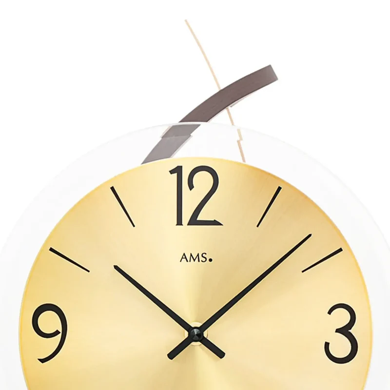 AMS W9719 Wanduhr • Holzgehäuse mit Metallelement • Facettiertes Mineralglas