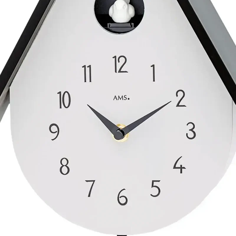 AMS W7510 Wanduhr Hellgrau • Quarz-Pendelwerk mit Kuckucksruf • Modernes Kuckucksuhr-Design