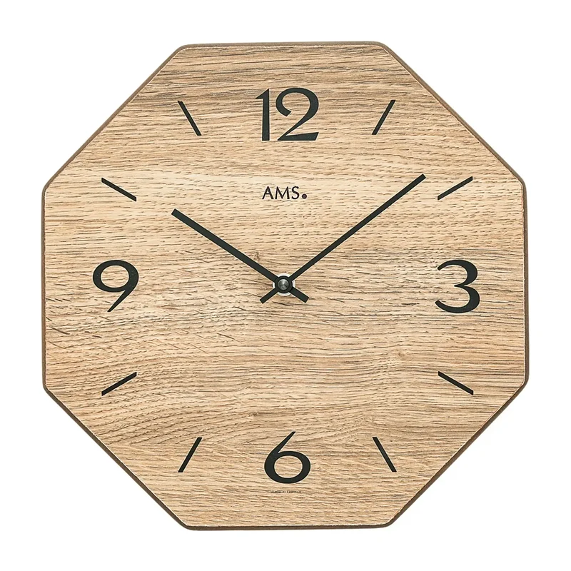 AMS W9714 Wanduhr Naturholz • Achteckiges Holzgehäuse • Präzises Quarzwerk