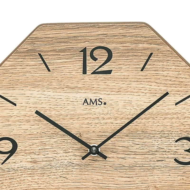 AMS W9714 Wanduhr Naturholz • Achteckiges Holzgehäuse • Präzises Quarzwerk